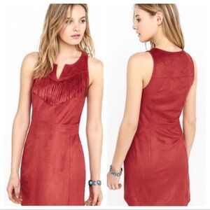 Express Rust Red Faux Suede Fringe Shift Dress Size M new with tags